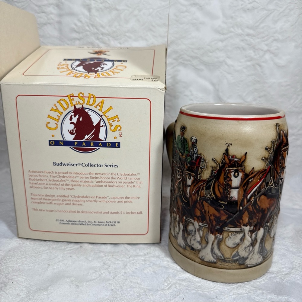 1991 Budweiser Champion Clydesdale Ceramarte Stein Cup Vintage Beer Mug in Box